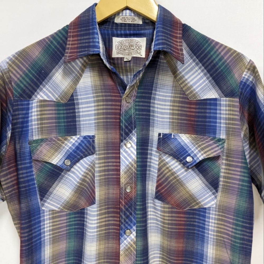 Vintage Dry Goods Saugatuck Rainbow Plaid Wester button down, short sleeve, med